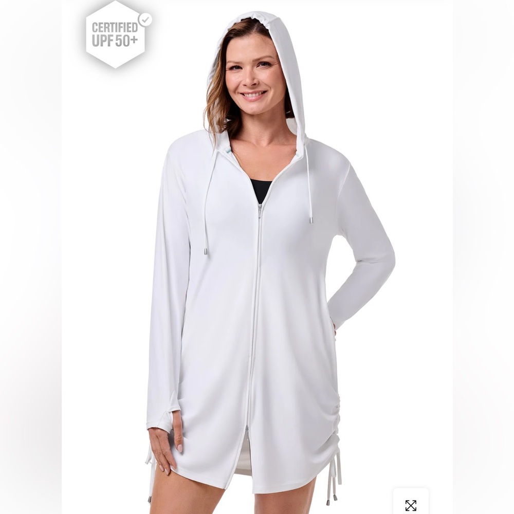 NWT Coolibar Wailea Black and White Hooded Swim Cover-Up UPF 50 Summer Beachwear - Picture 3 of 14